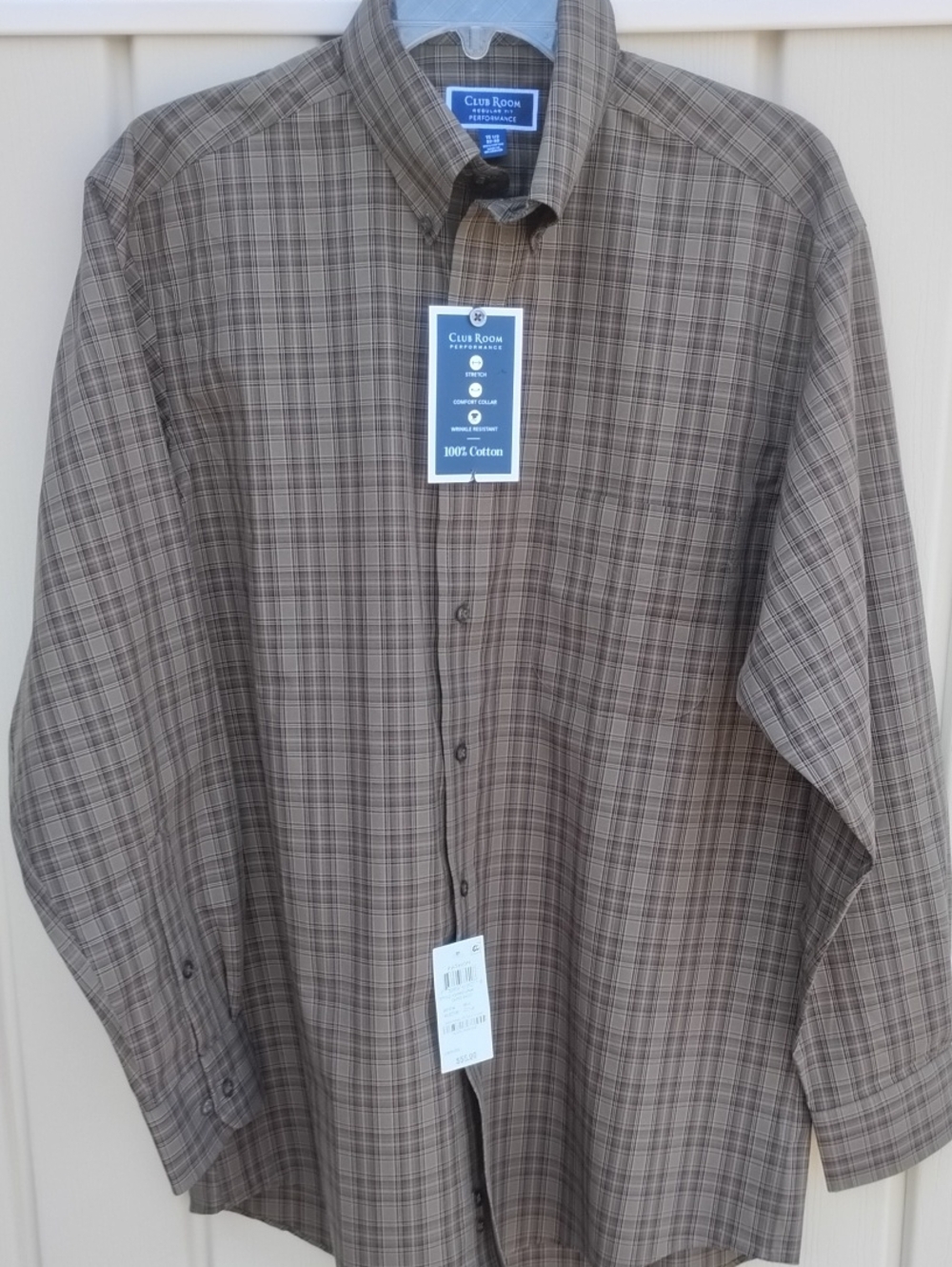Club Room Brown Plaid Long-Sleeve Button-Down Shirt